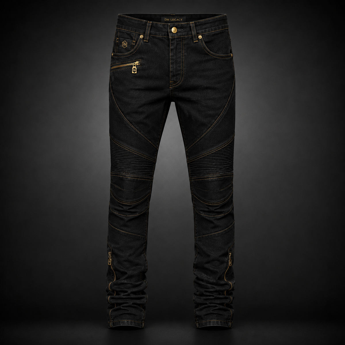 DM Legacy Black & Gold Moto Stacked Jeans