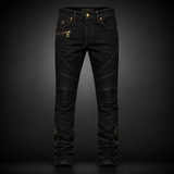 DM Legacy Black & Gold Moto Stacked Jeans