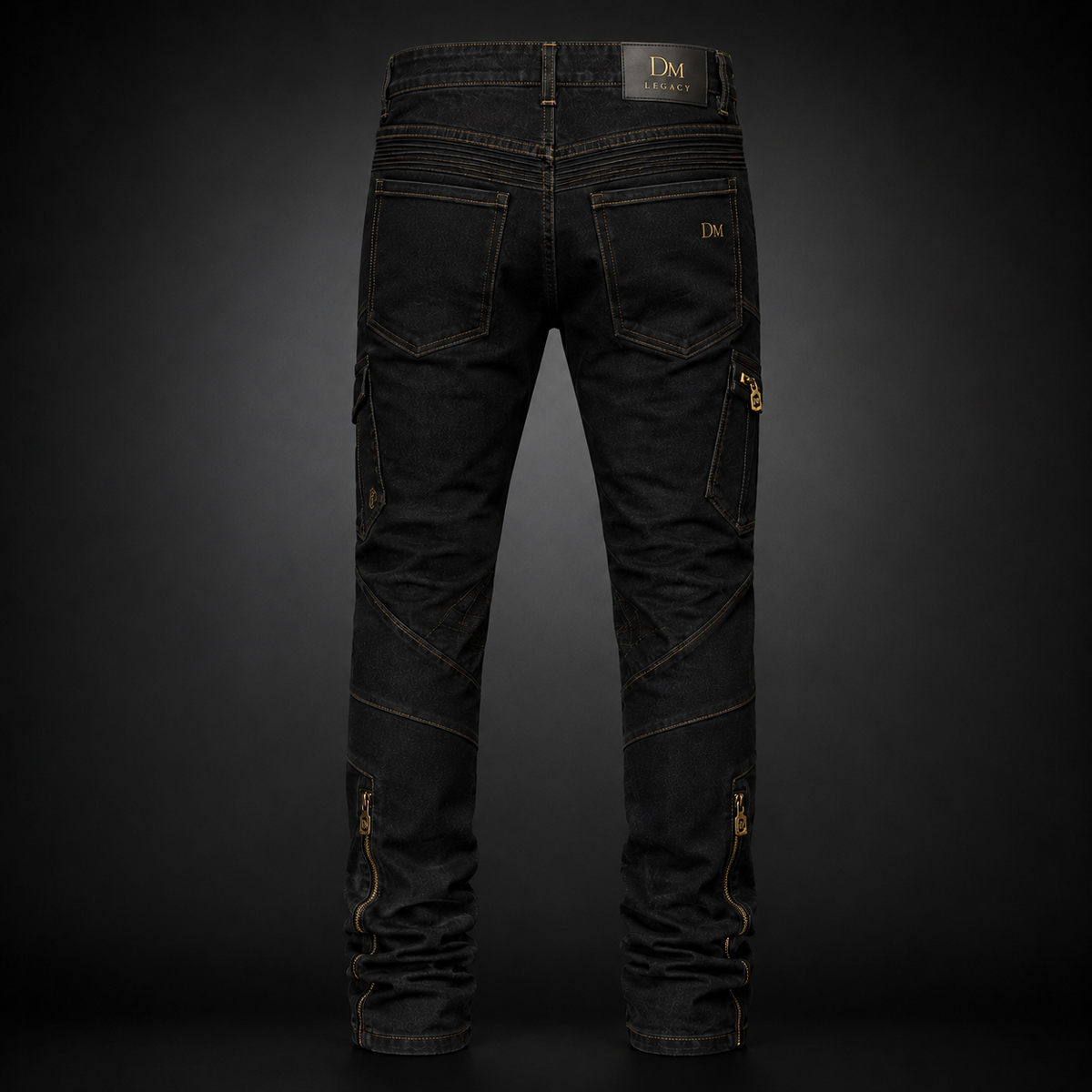 DM Legacy Black & Gold Moto Stacked Jeans