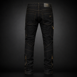 DM Legacy Black & Gold Moto Stacked Jeans