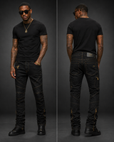DM Legacy Black & Gold Moto Stacked Jeans