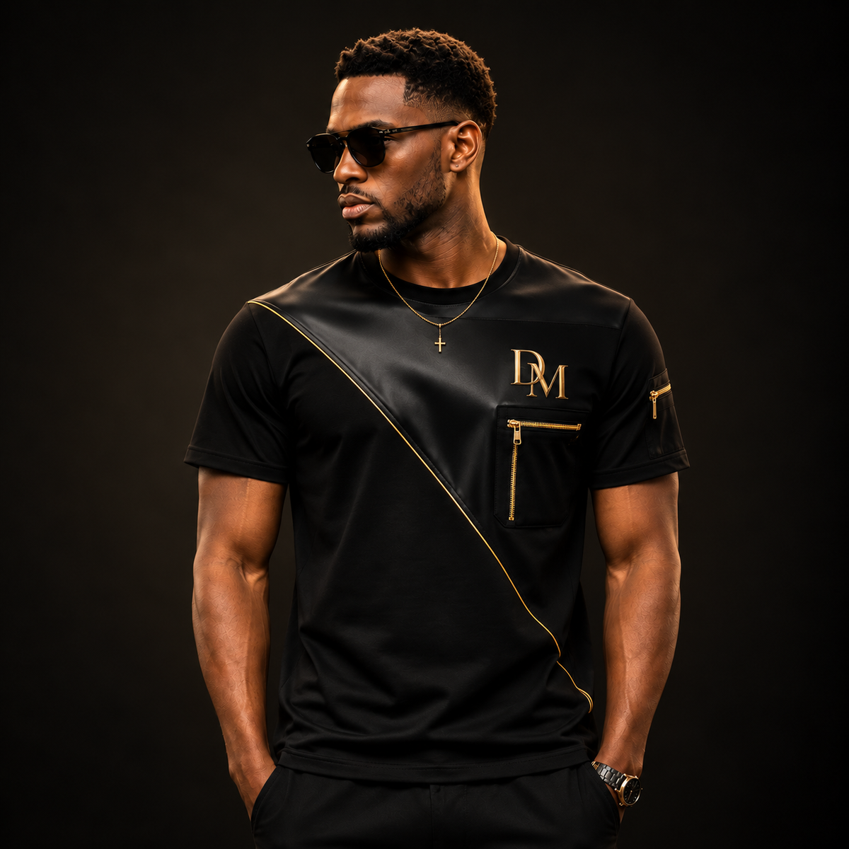 DM Legacy Black & Gold Zip Pocket Luxury Tee