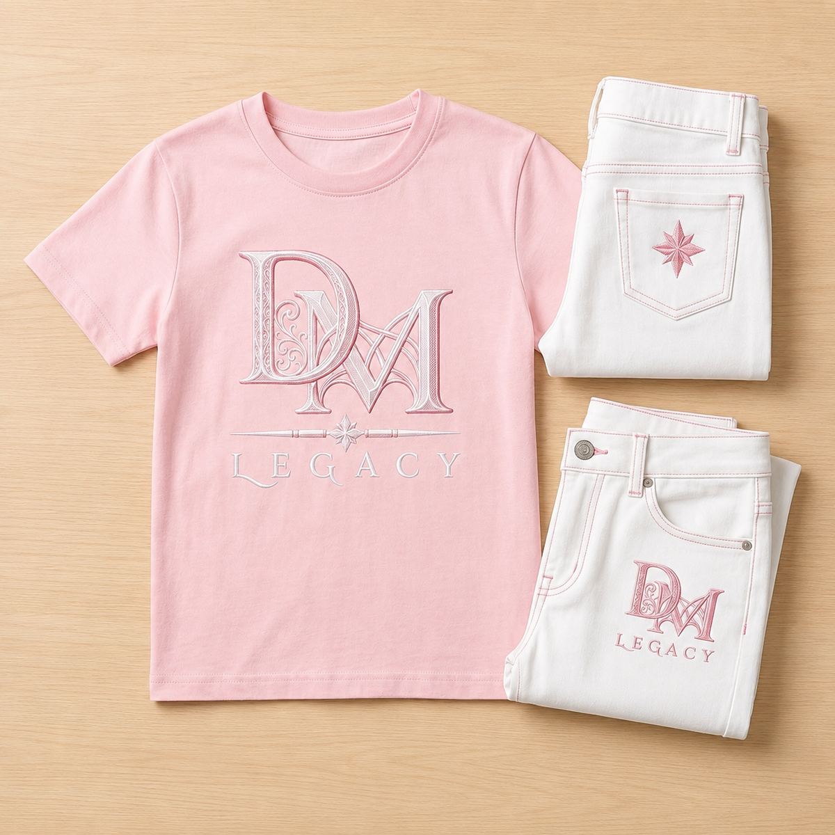 DM Legacy Girls Pink Tee & White Denim Set