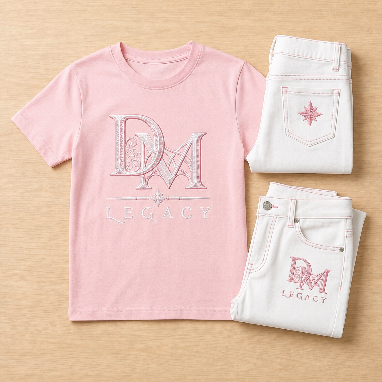DM Legacy Girls Pink Tee & White Denim Set