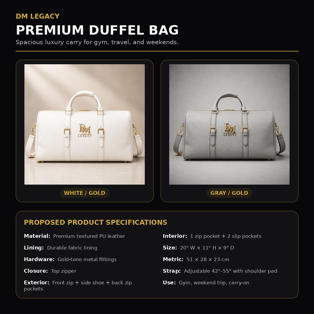 DM Legacy Premium Travel Duffel Bag